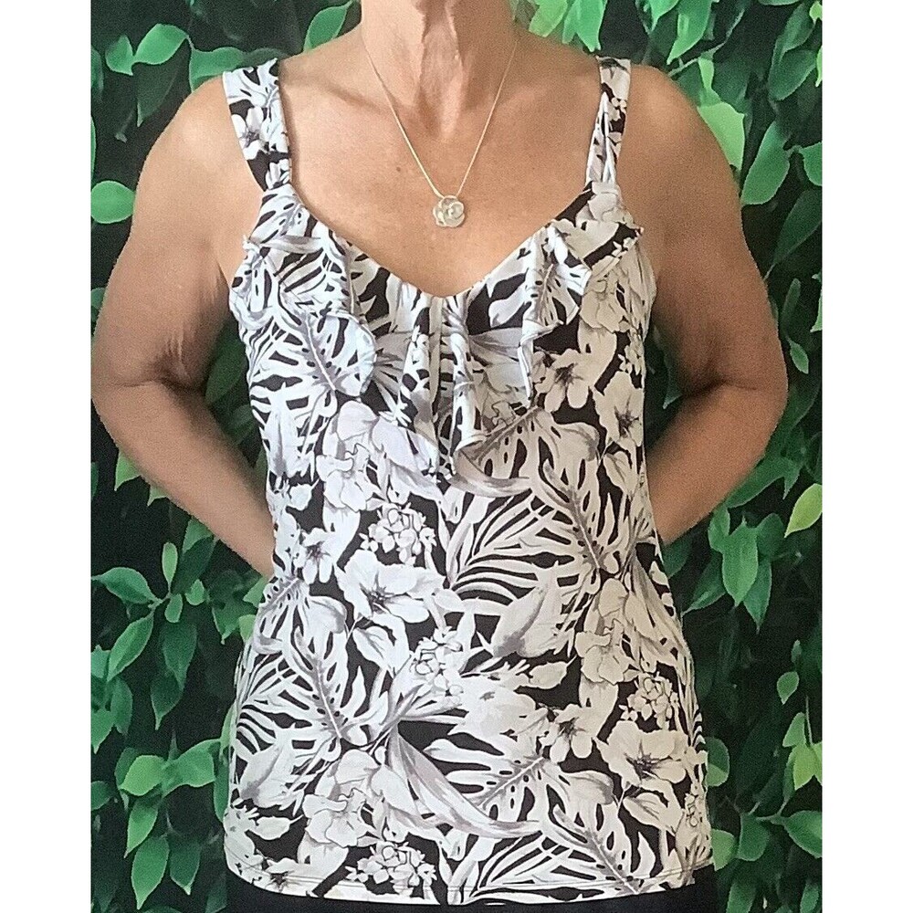🌺 White House Black Market Floral Ruffle V-Neck Tank – Size Small